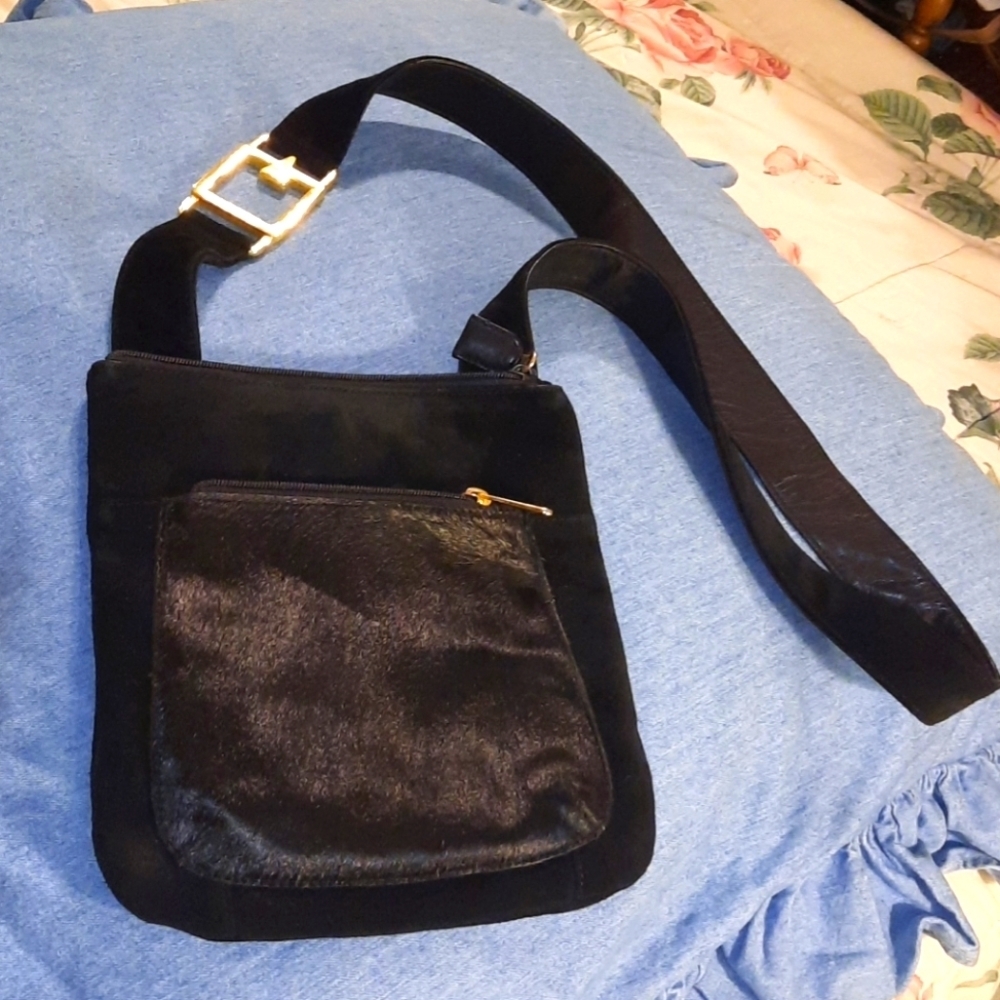 Black cow hair and suede crossbody by Sarif purse